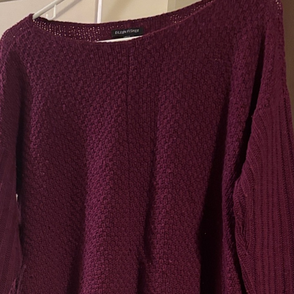 Eileen Fisher Plum Pointelle Crewneck Sweater